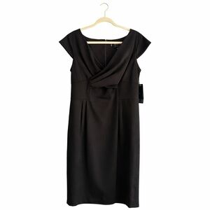 Anne Klein AK Black Classic Sheath Cap Sleeve Cocktail Work Dress 10 NWT size 10
